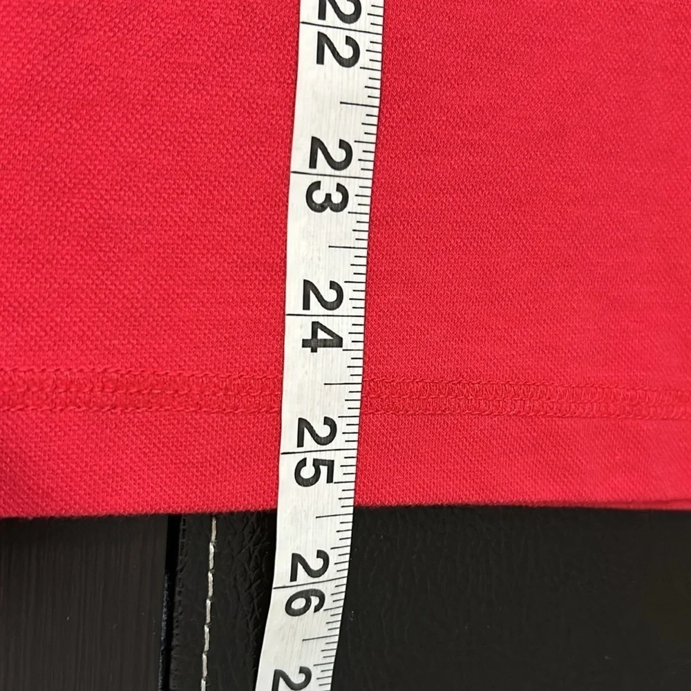 Tory Burch Lidia Ruffled Polo Shirt Red With Gold Logo Buttons Top Sz M